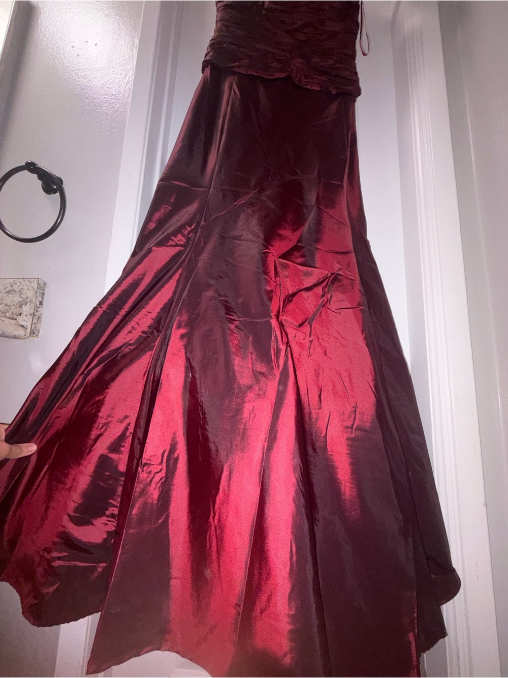 JS Collections Wine Strapless Ruched Prom Gown - Picture 7 of 9